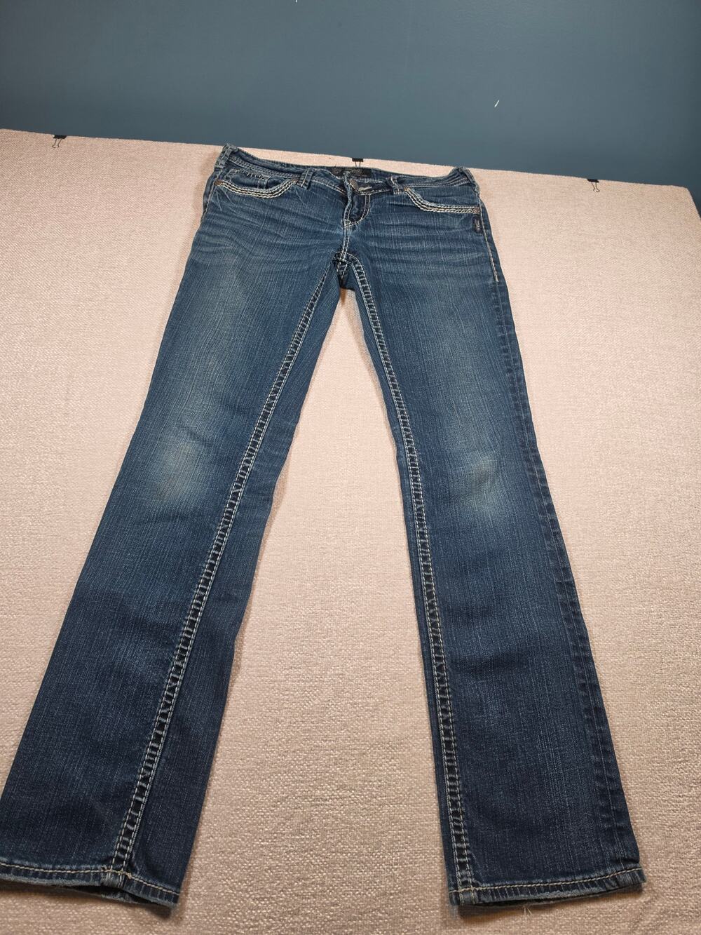Silver Jeans Berkley Flap Bootcut Jeans Womens 32x31.5 Thick Stitch Blue Denim